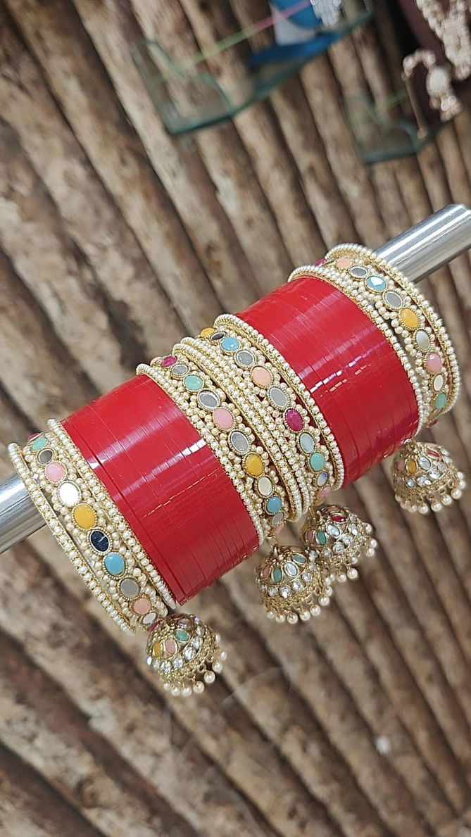 Bridal Jhumar Style Red Karva Chauth Bangles Set Wholesale Price In Surat
